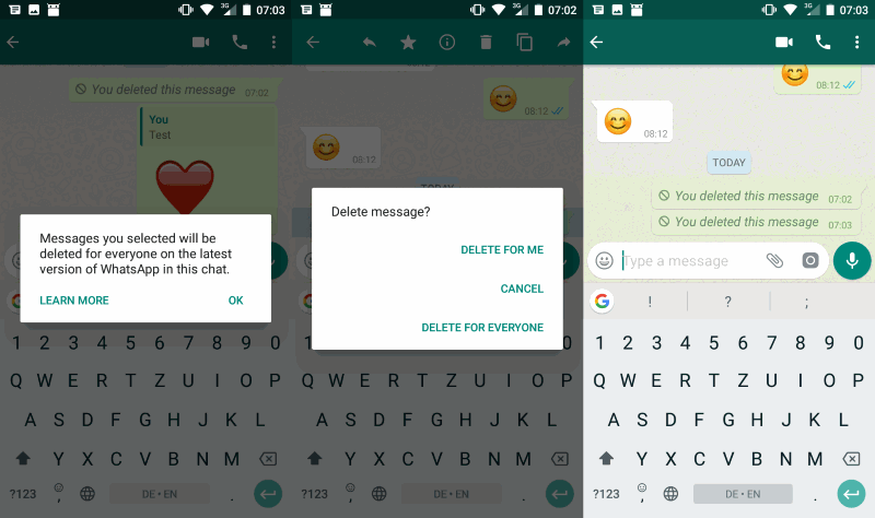 How to delete whatsapp messages sent