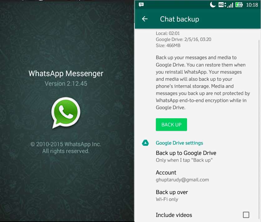 How to get whatsapp backup from gmail account