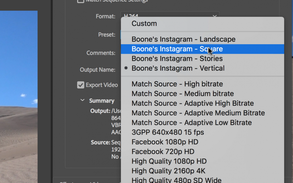 How to export a video for instagram