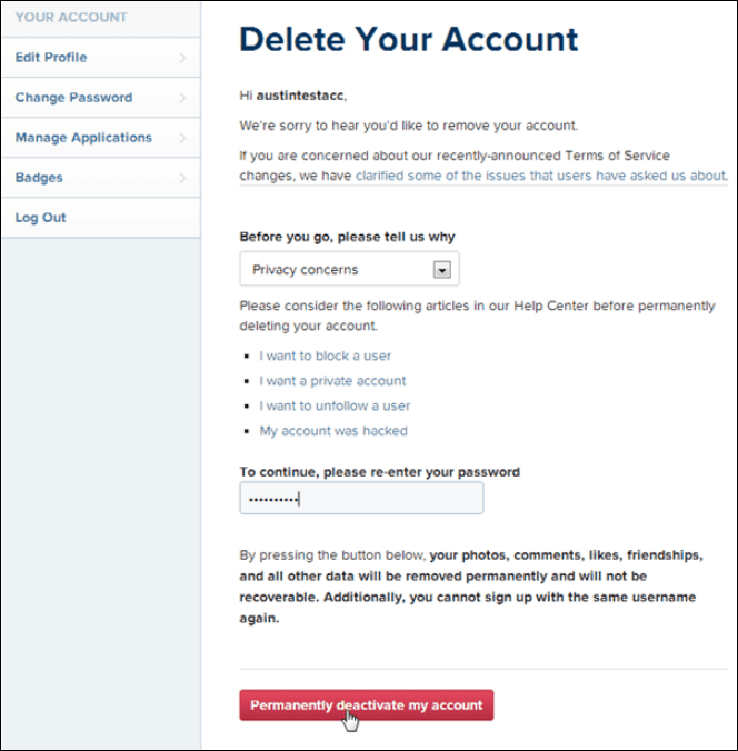 How to delete account data on instagram