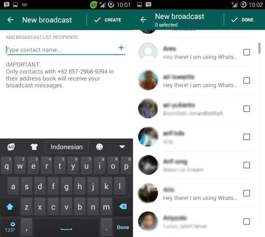 How to create broadcast list in whatsapp