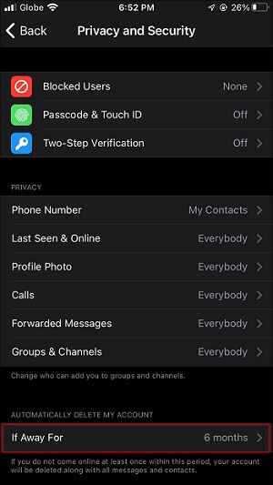 How to delete telegram account ios