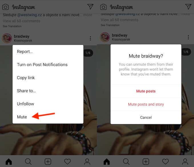 How to mute post on instagram