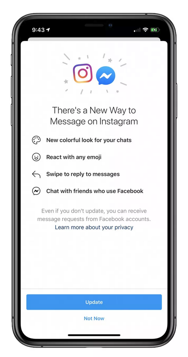 How to update instagram direct message